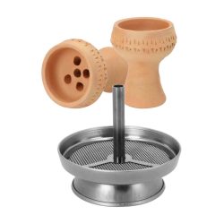 Черна Стоманена Коронка с Глинена Тради Чашка за Наргиле